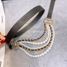 Cargar imagen en el visor de la galería, CC Black Calfskin, Glass Pearls & Gold Tones Belt - Müllner´s