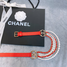 Cargar imagen en el visor de la galería, CC Red Calfskin, Glass Pearls & Gold Tones Belt - Müllner´s