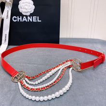 Cargar imagen en el visor de la galería, CC Red Calfskin, Glass Pearls & Gold Tones Belt - Müllner´s