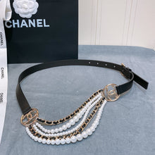 Cargar imagen en el visor de la galería, CC Black Calfskin, Glass Pearls & Gold Tones Belt - Müllner´s