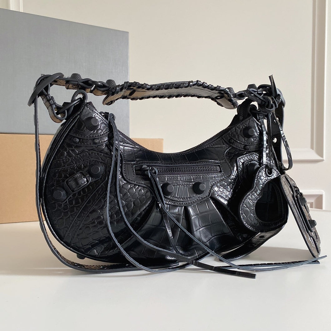 BB Le Cagole Small Crocodile Embossed Shoulder Bag