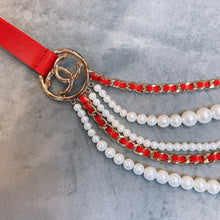 Load image into Gallery viewer, CC Red Calfskin, Glass Pearls &amp; Gold Tones Belt - Müllner´s
