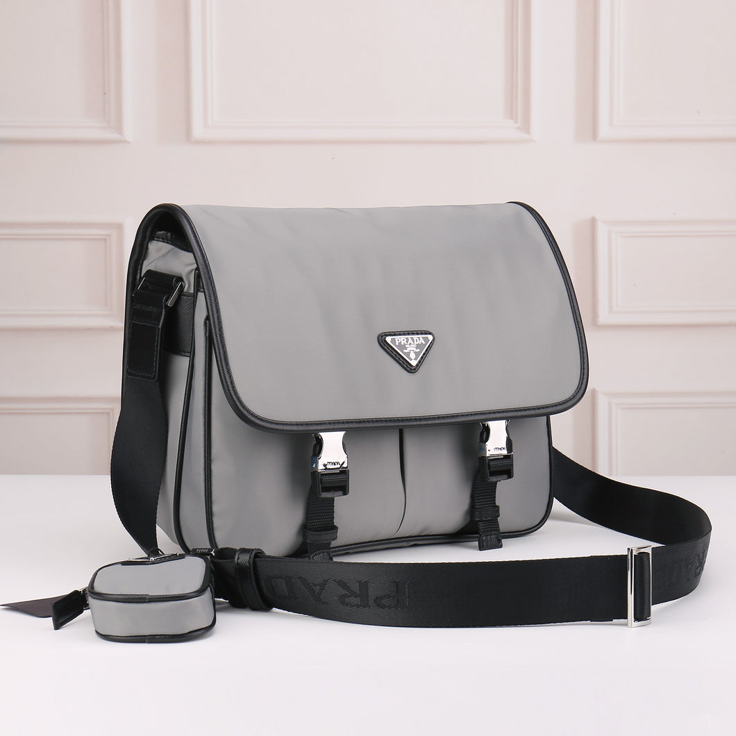 Re-Nylon and Saffiano large strapped shoulder bag